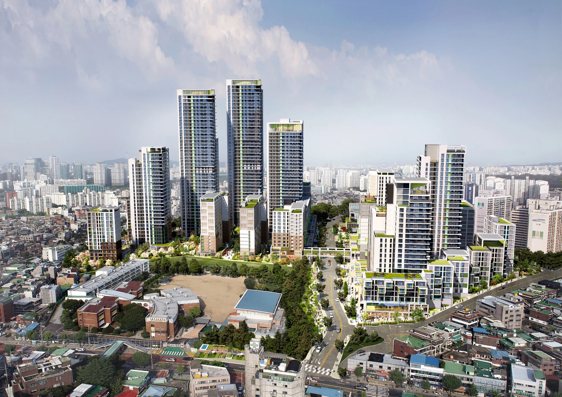 Seoul Singil 2 Urban Public Housing Complex daytime aerial view